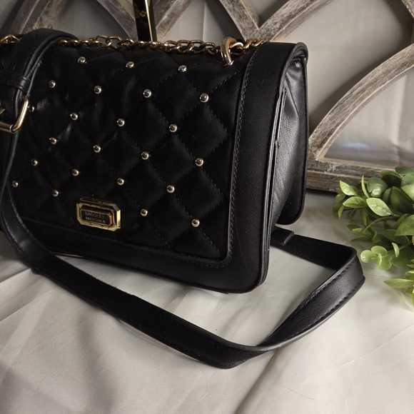 Badgley Mischka Quilted Stud Crossbody – Black & Gold Glam, Small but Bossy - Picture 3 of 13